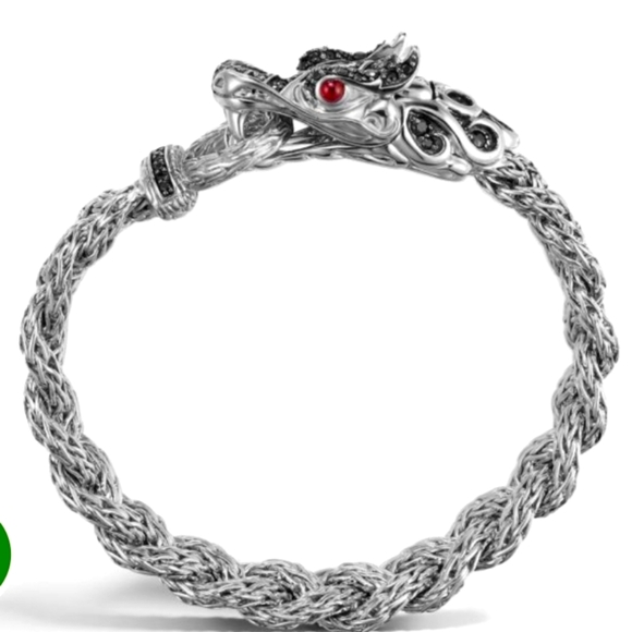 Elegant Silver Dragon Bracelet with Red Gemstone... 7.5 Inch - Picture 1 of 3